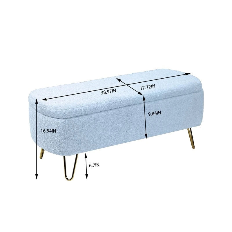 Banc de rangement ottoman en bouclette blanche pour salon et chambre