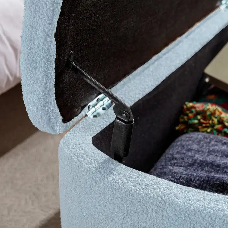 Banc de rangement ottoman en bouclette blanche pour salon et chambre