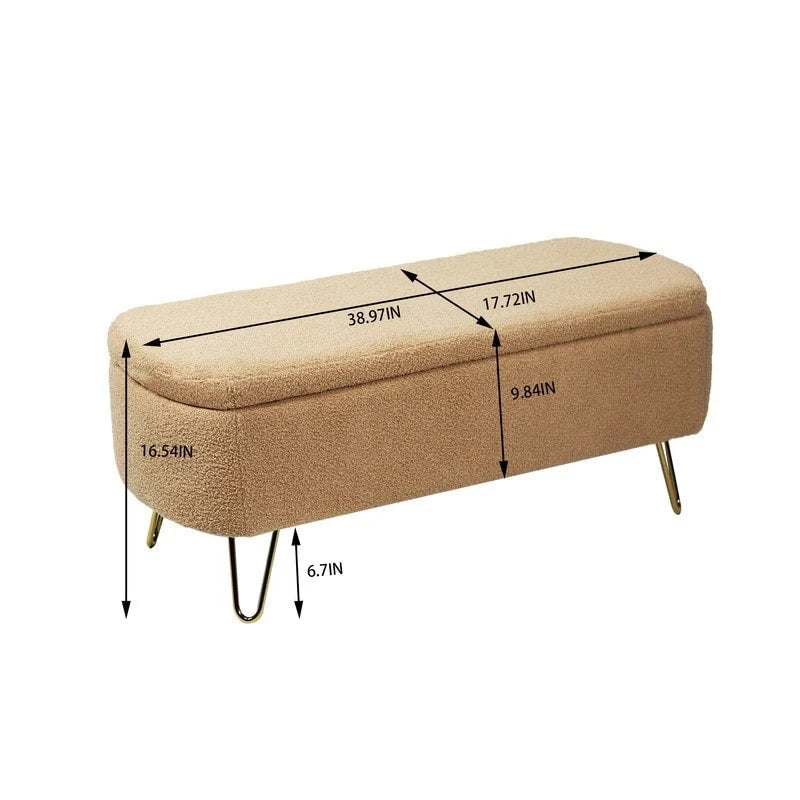 Banc de rangement ottoman en bouclette blanche pour salon et chambre