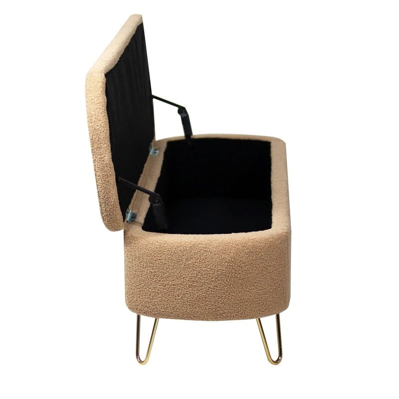 Banc de rangement ottoman en bouclette blanche pour salon et chambre