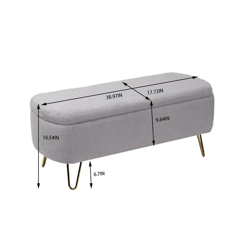 Banc de rangement ottoman en bouclette blanche pour salon et chambre