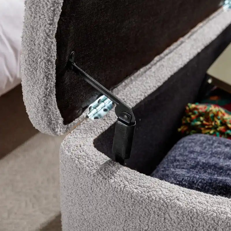 Banc de rangement ottoman en bouclette blanche pour salon et chambre