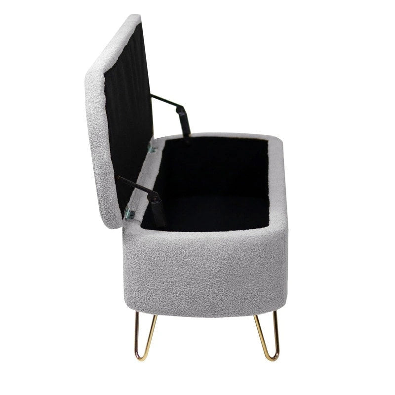 Banc de rangement ottoman en bouclette blanche pour salon et chambre
