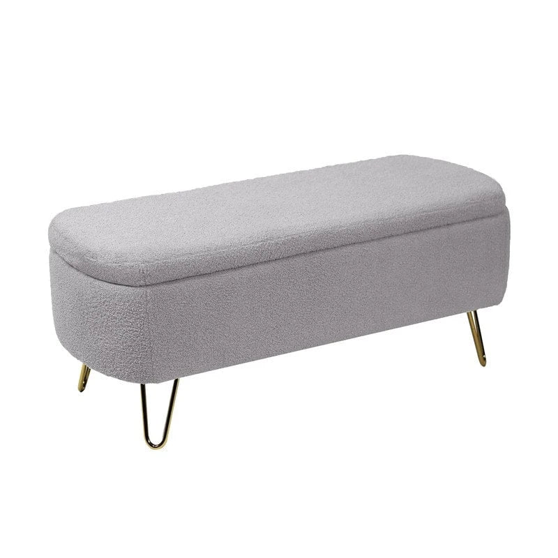 Banc de rangement ottoman en bouclette blanche pour salon et chambre