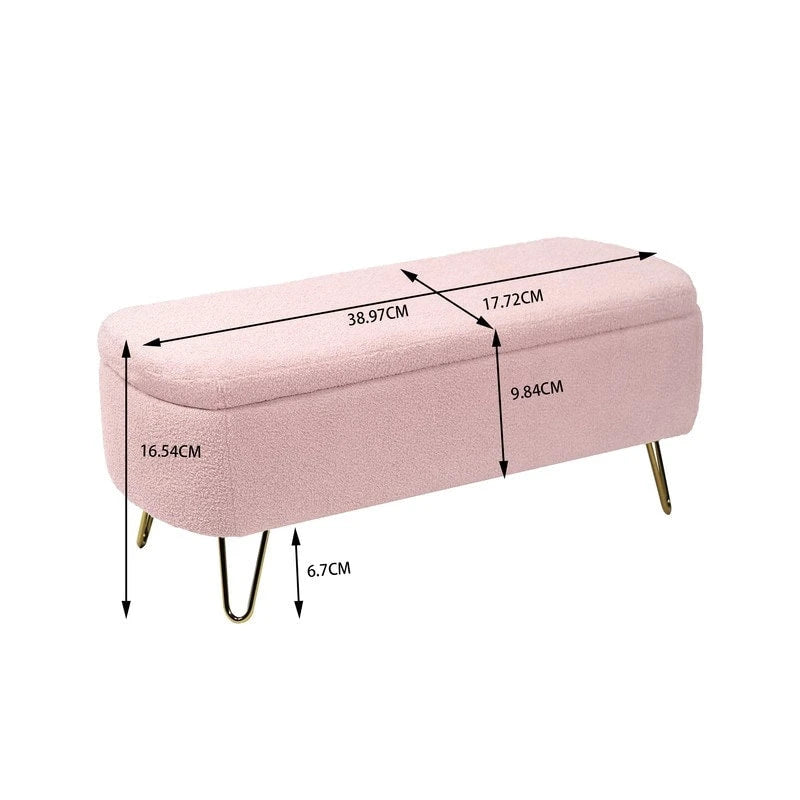 Banc de rangement ottoman en bouclette blanche pour salon et chambre