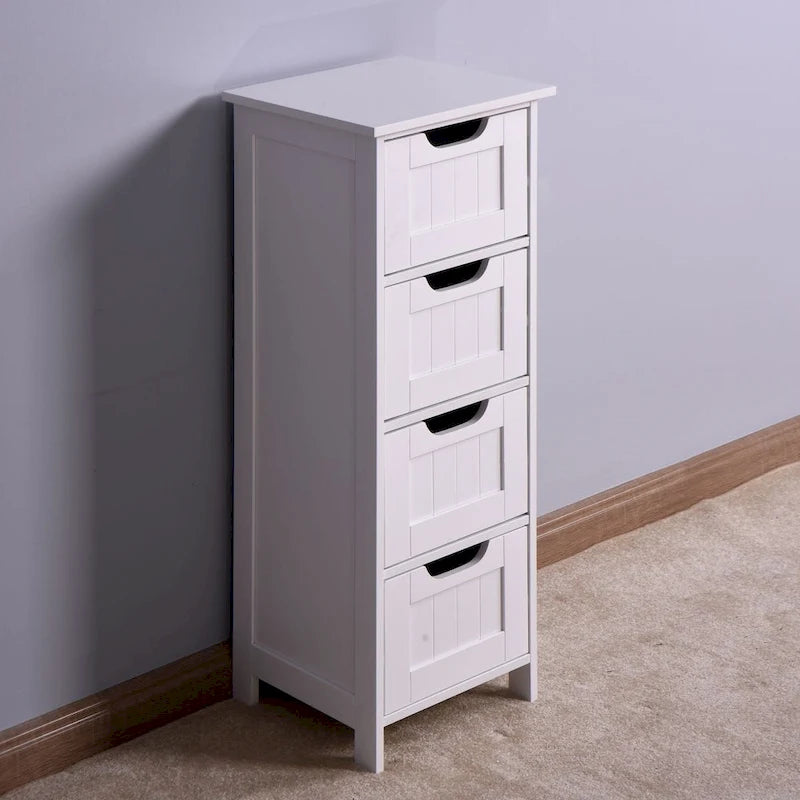 Meuble de Rangement de Salle de Bain Blanc, Meuble Autoportant avec Tiroirs