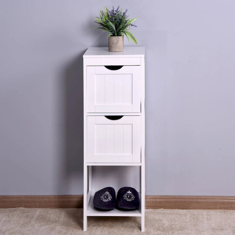 Meuble de Rangement de Salle de Bain Blanc, Meuble Autoportant avec Tiroirs