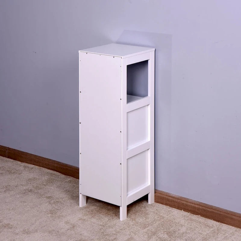 Meuble de Rangement de Salle de Bain Blanc, Meuble Autoportant avec Tiroirs