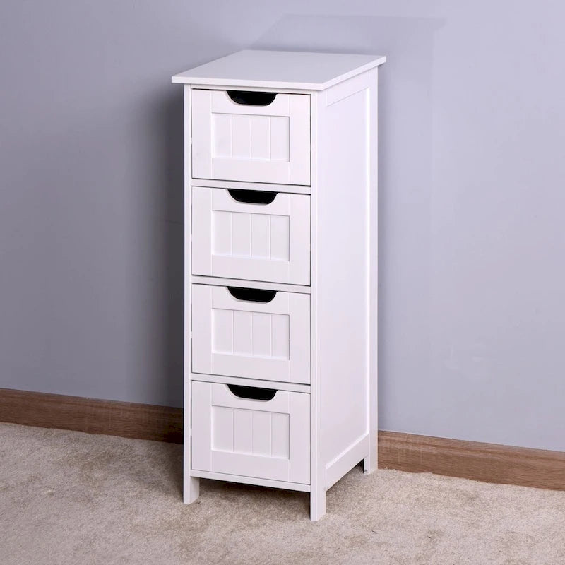 Meuble de Rangement de Salle de Bain Blanc, Meuble Autoportant avec Tiroirs