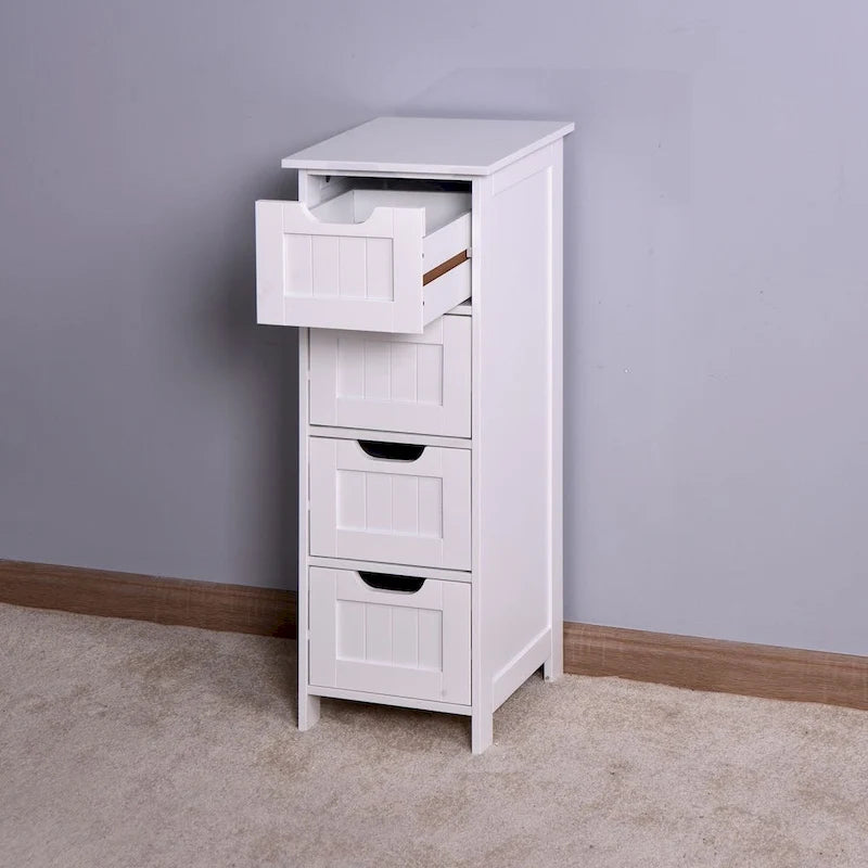 Meuble de Rangement de Salle de Bain Blanc, Meuble Autoportant avec Tiroirs