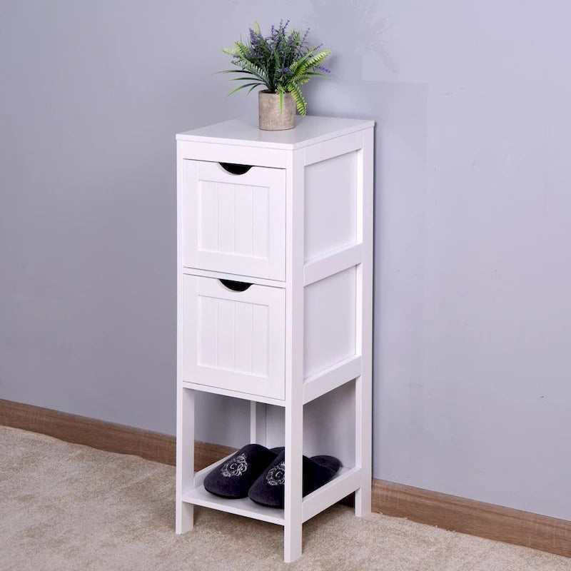 Meuble de Rangement de Salle de Bain Blanc, Meuble Autoportant avec Tiroirs