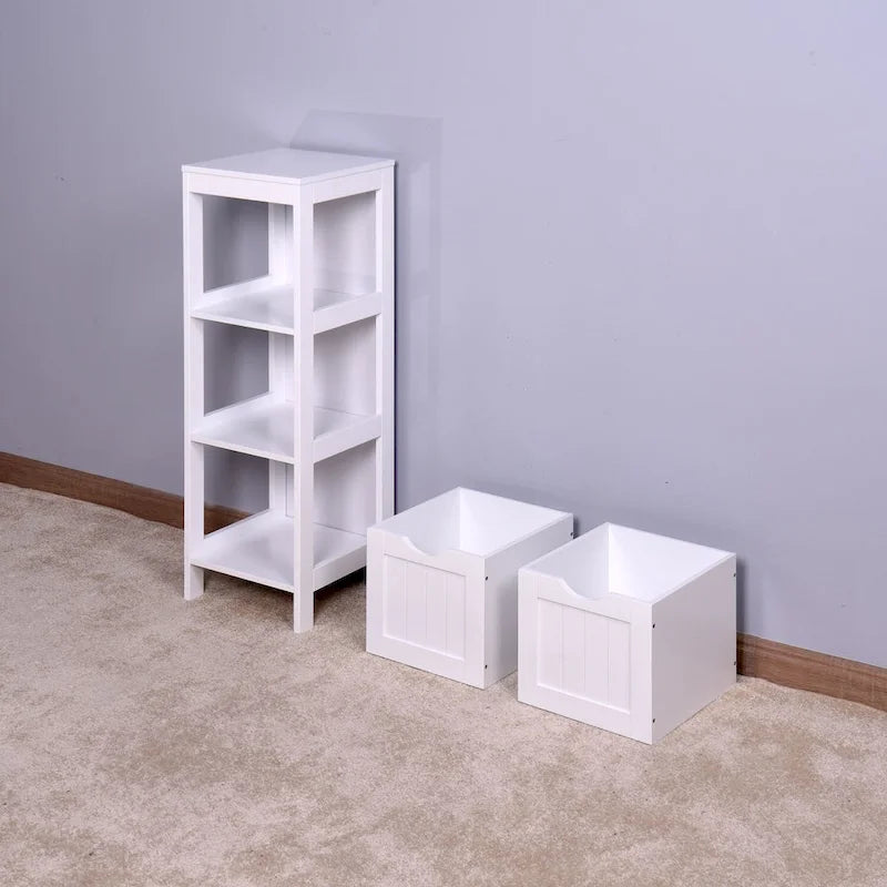 Meuble de Rangement de Salle de Bain Blanc, Meuble Autoportant avec Tiroirs