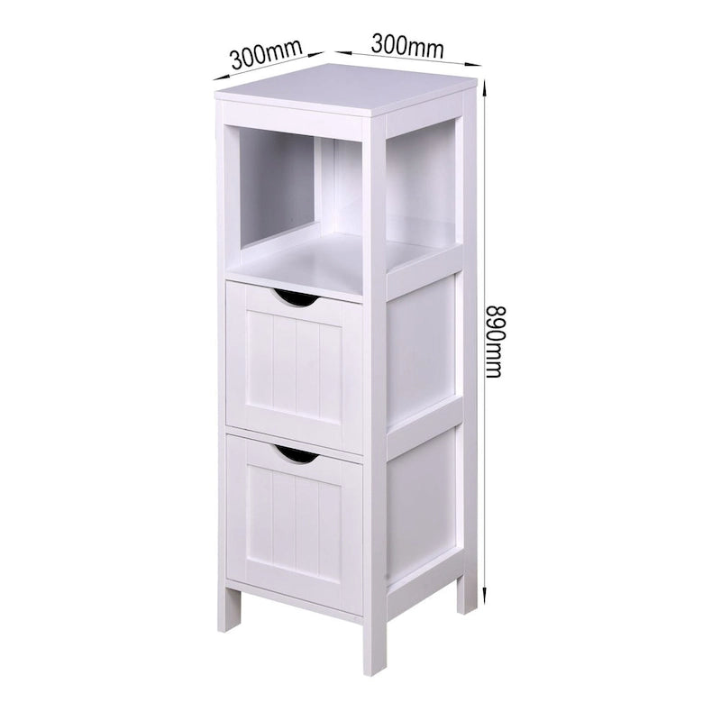 Meuble de Rangement de Salle de Bain Blanc, Meuble Autoportant avec Tiroirs