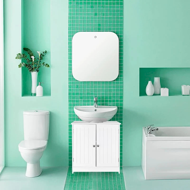 Meuble de salle de bain en bois à deux portes, mural ou sur pied