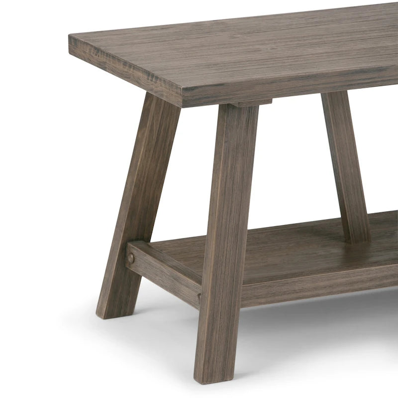 Banc d'entrée industriel en bois massif de 122 cm de large, couleur bois flotté
