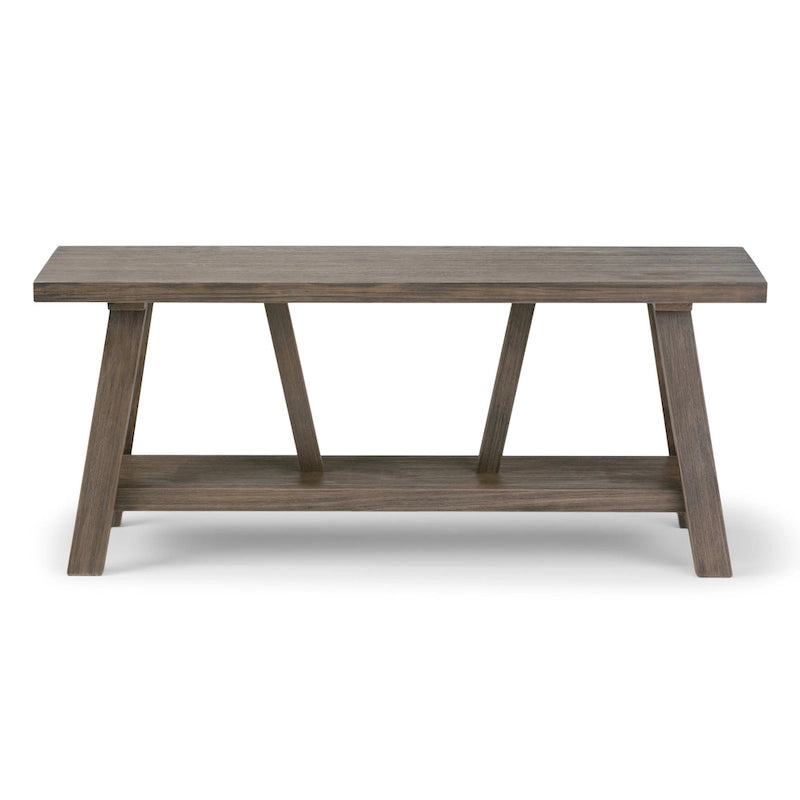 Banc d'entrée industriel en bois massif de 122 cm de large, couleur bois flotté