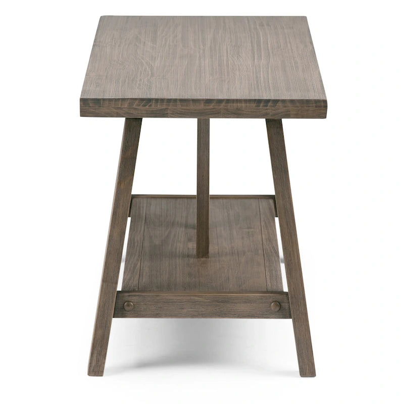 Banc d'entrée industriel en bois massif de 122 cm de large, couleur bois flotté