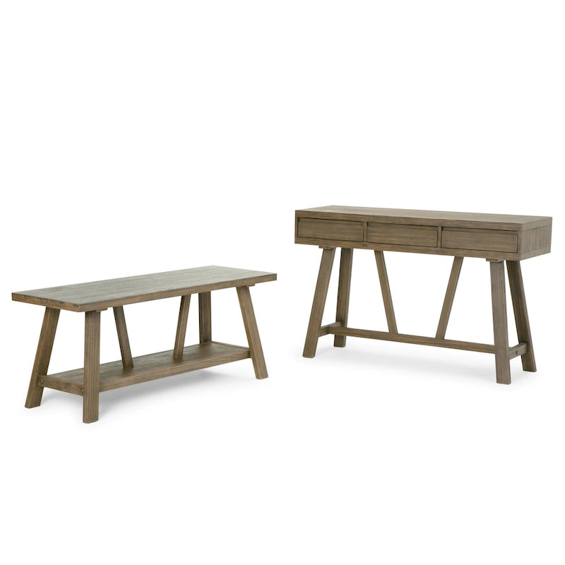 Banc d'entrée industriel en bois massif de 122 cm de large, couleur bois flotté