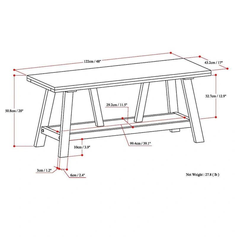 Banc d'entrée industriel en bois massif de 122 cm de large, couleur bois flotté