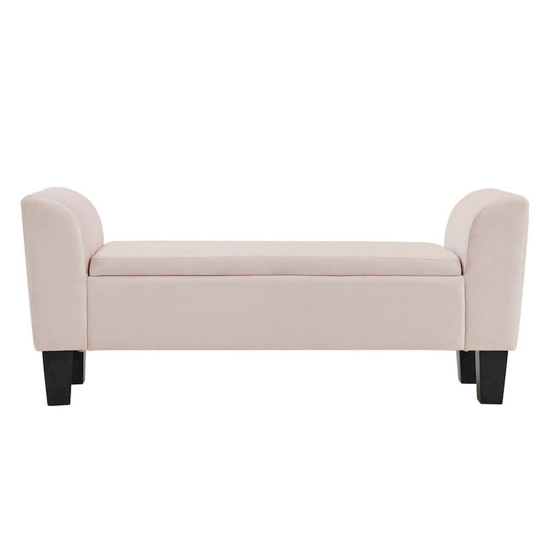 Cesar 55 Inch Ottoman Bench with Storage, Padded, Curved Arms, Pink Velvet