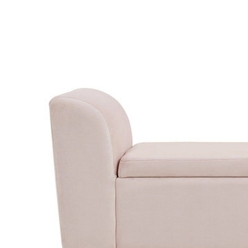 Banc ottoman avec rangement, rembourré, accoudoirs incurvés, velours rose