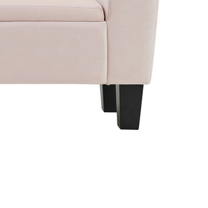 Banc ottoman avec rangement, rembourré, accoudoirs incurvés, velours rose