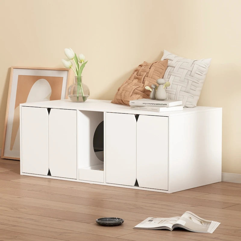 Meuble Cache Litière pour 2 Chats, Meuble Rangement Litière
