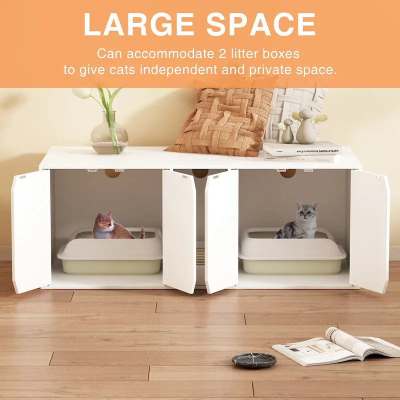 Meuble Cache Litière pour 2 Chats, Meuble Rangement Litière