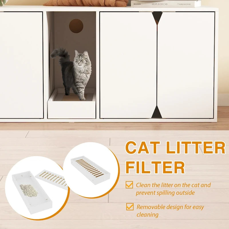 Meuble Cache Litière pour 2 Chats, Meuble Rangement Litière
