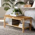 Himari Modern Bohemian Natural Brown Rattan Accent Bench