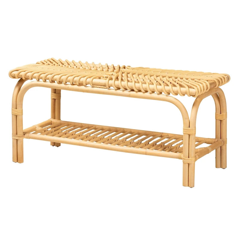 Banc d'appoint moderne bohème en rotin naturel marron