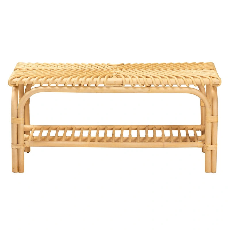 Banc d'appoint moderne bohème en rotin naturel marron