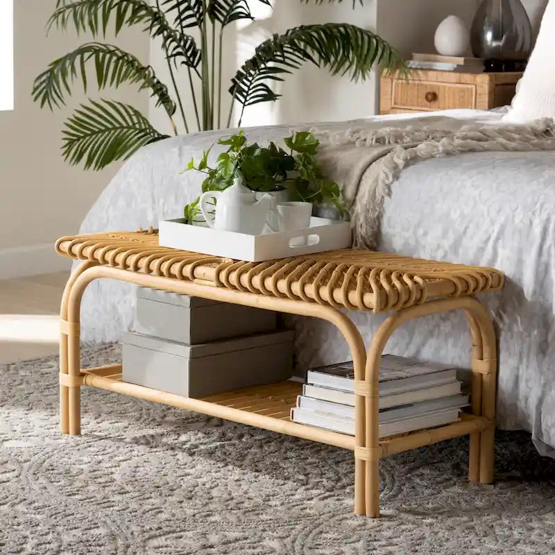 Banc d'appoint moderne bohème en rotin naturel marron