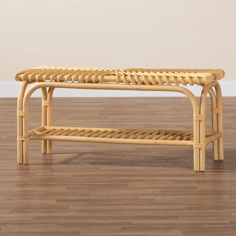 Banc d'appoint moderne bohème en rotin naturel marron
