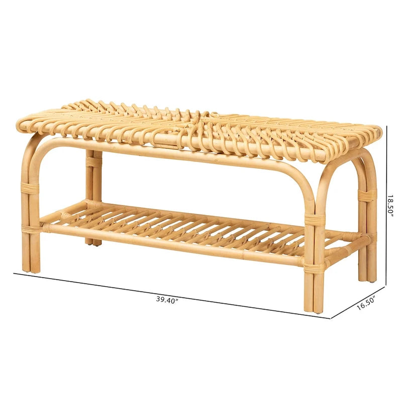 Banc d'appoint moderne bohème en rotin naturel marron