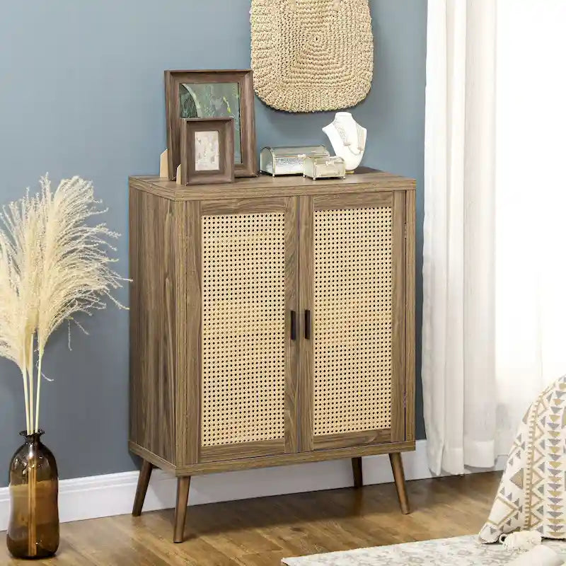 Meuble buffet avec portes décorées en rotin