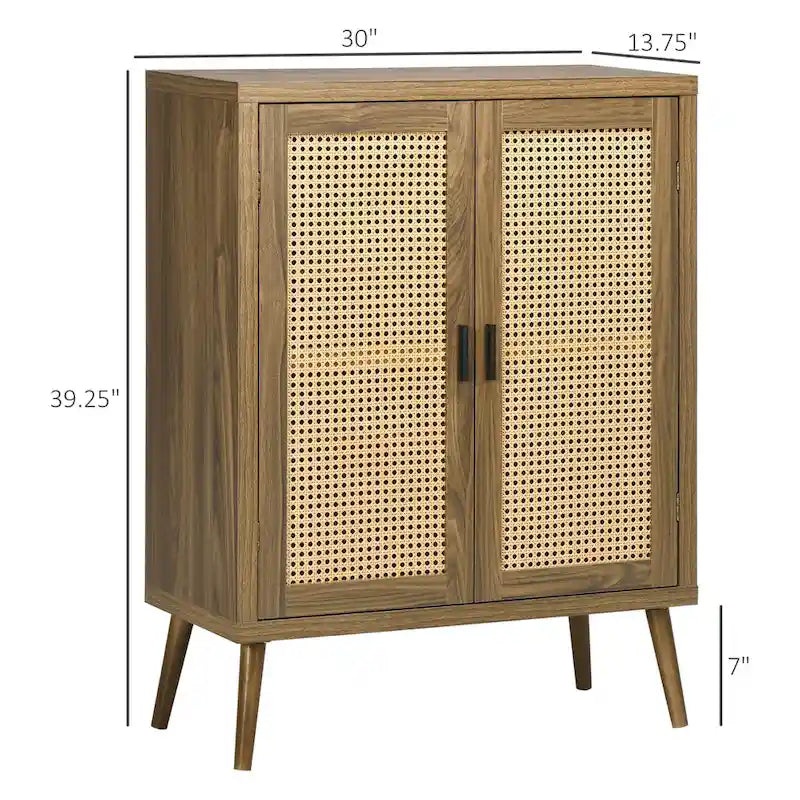 Meuble buffet avec portes décorées en rotin