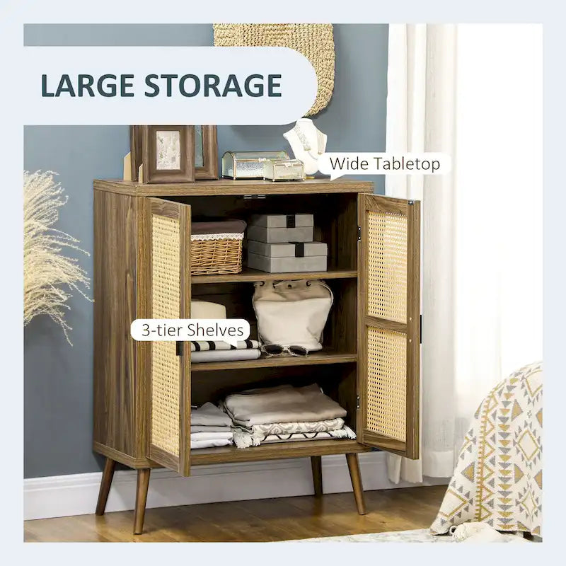 Meuble buffet avec portes décorées en rotin