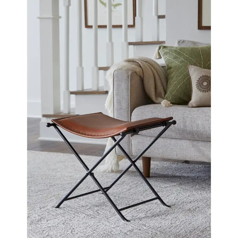 Banc d'appoint en cuir cannelle et selle