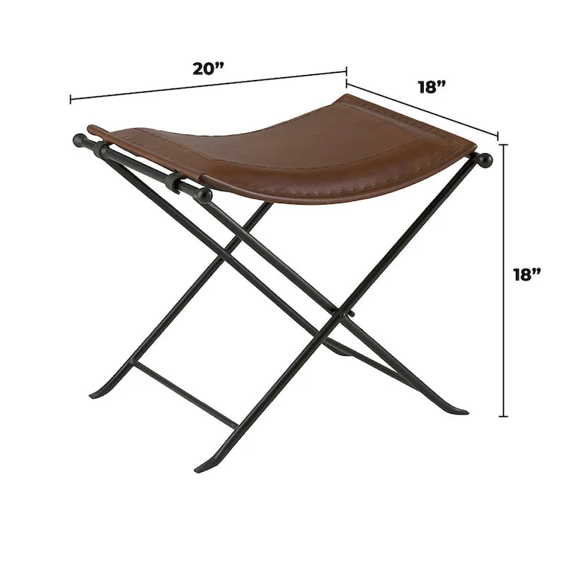 Banc d'appoint en cuir cannelle et selle