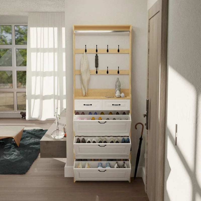 Meuble de rangement pour chaussures en bois, 24 paires, pliable, compartiments