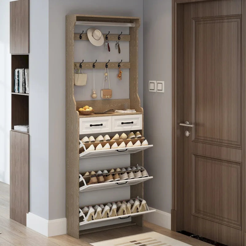 Meuble de rangement pour chaussures en bois, 24 paires, pliable, compartiments