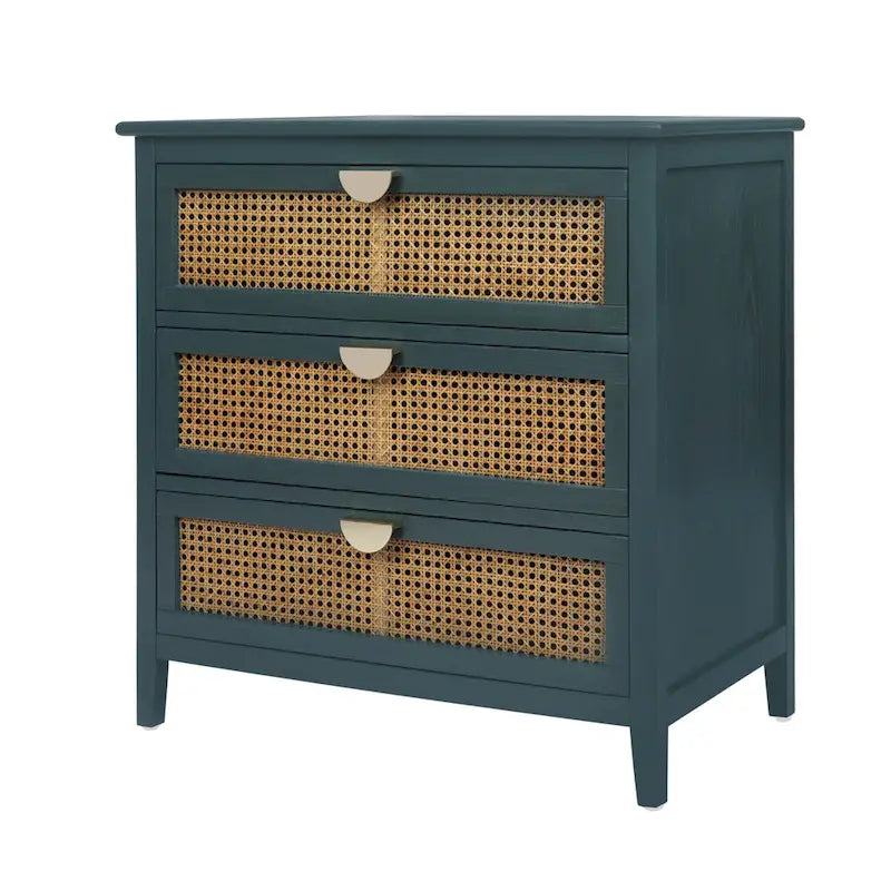 Commode 3 Tiroirs, Rotin Naturel, Idéale pour Chambre à Coucher