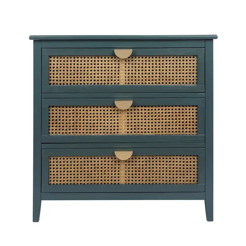 Commode 3 Tiroirs, Rotin Naturel, Idéale pour Chambre à Coucher