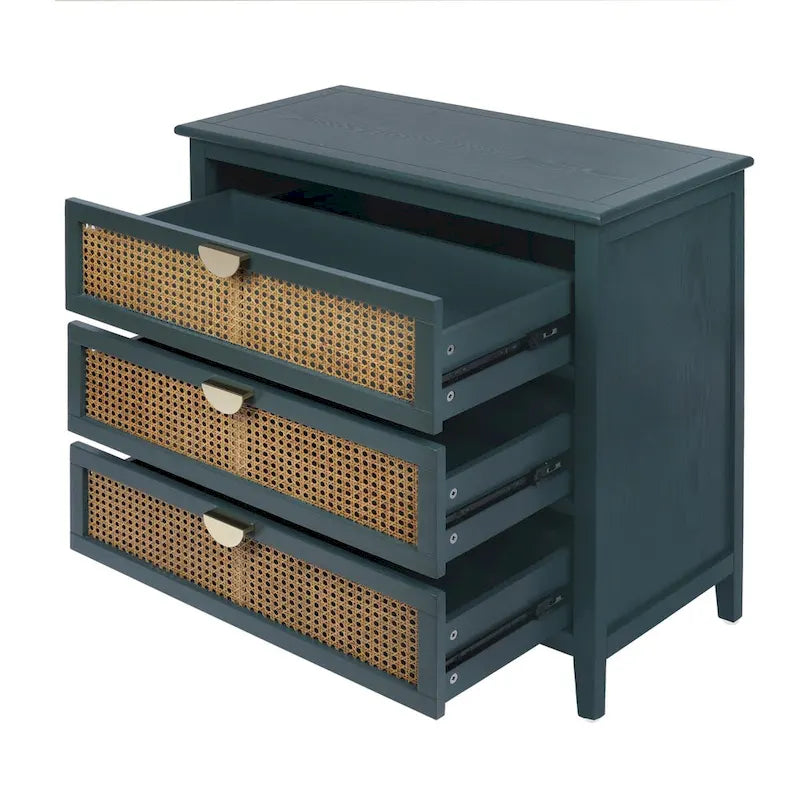Commode 3 Tiroirs, Rotin Naturel, Idéale pour Chambre à Coucher