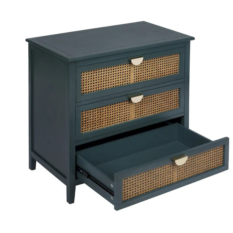 Commode 3 Tiroirs, Rotin Naturel, Idéale pour Chambre à Coucher