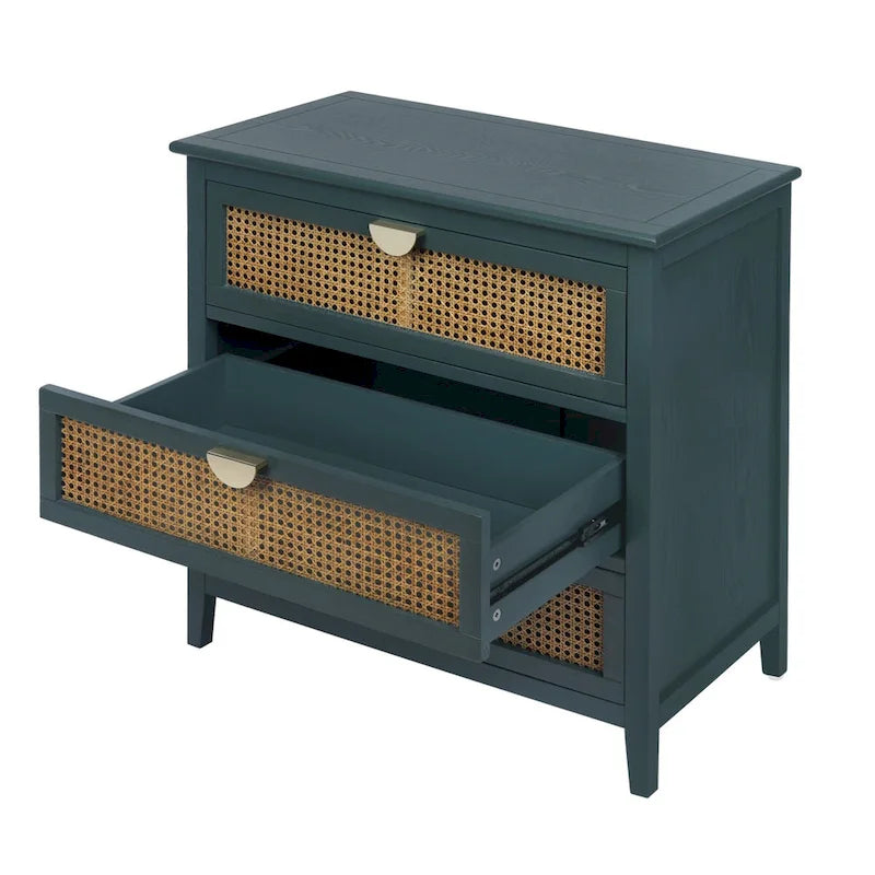Commode 3 Tiroirs, Rotin Naturel, Idéale pour Chambre à Coucher