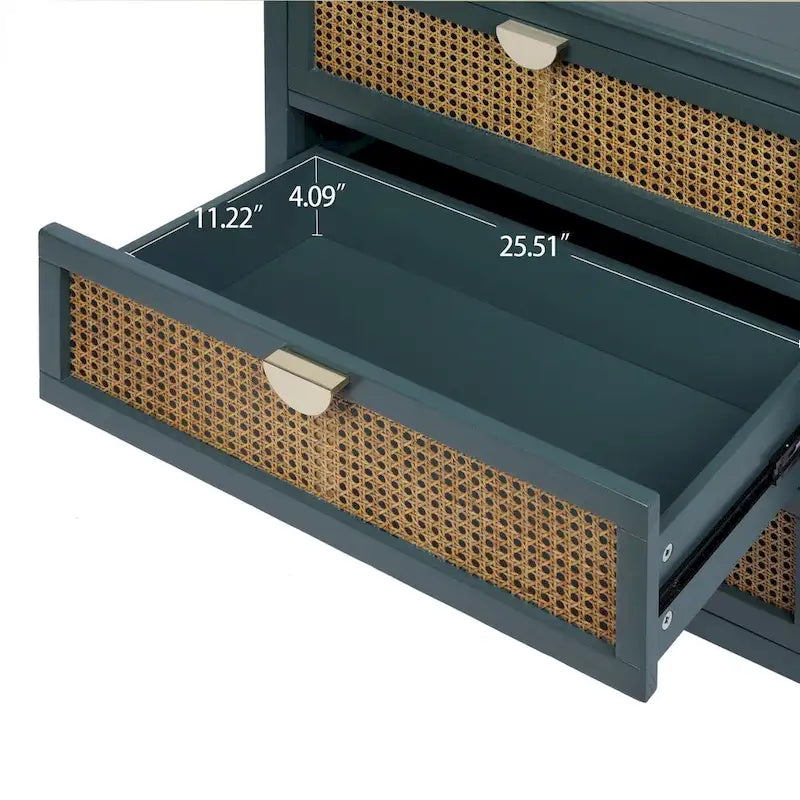 Commode 3 Tiroirs, Rotin Naturel, Idéale pour Chambre à Coucher