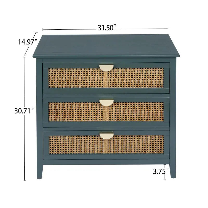 Commode 3 Tiroirs, Rotin Naturel, Idéale pour Chambre à Coucher