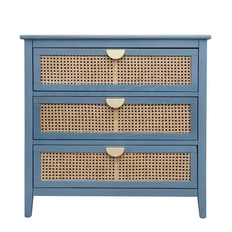 Commode 3 Tiroirs, Rotin Naturel, Idéale pour Chambre à Coucher